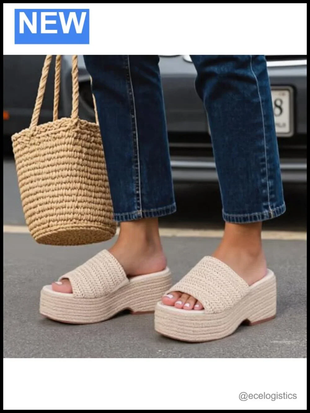 Platform Espadrille Sandals with Braided Jute, Non-Slip Sole, PU Leather Insole